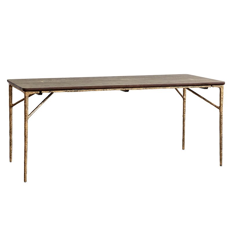 Traditional Luxury Dining Table Rectangle Solid Wood Dining Table with Metal Base