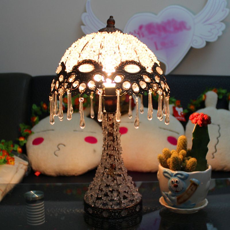 Handgeweven geschulpte nachtkastje lamp Boheemse acryl 1-licht koperen nachtstandlicht licht met druppel franje