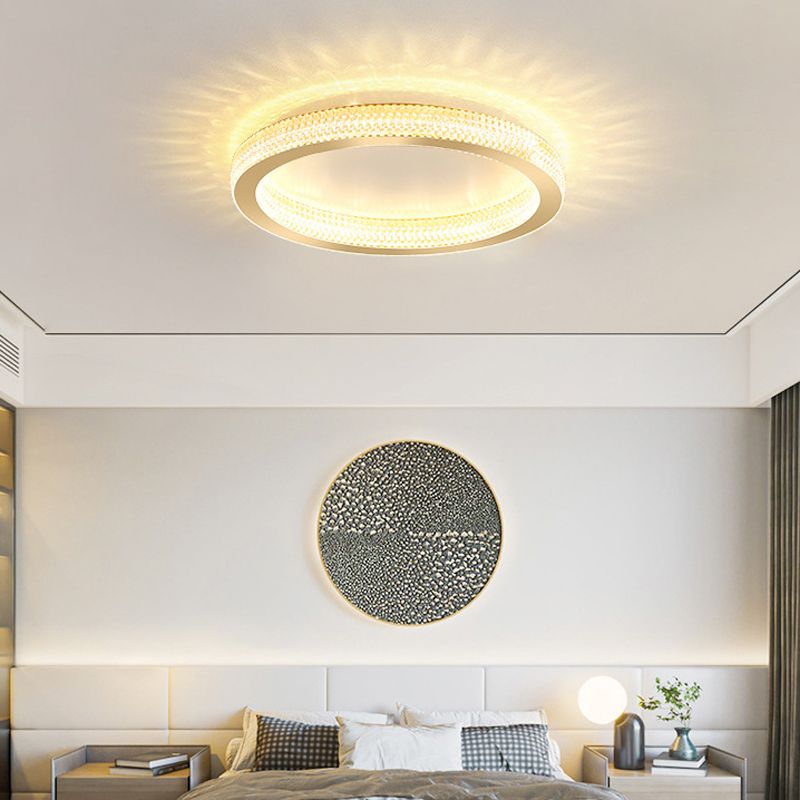Single Golden Flush Mount Lighting Circle Glass LED Ceiling Light for Bedroom
