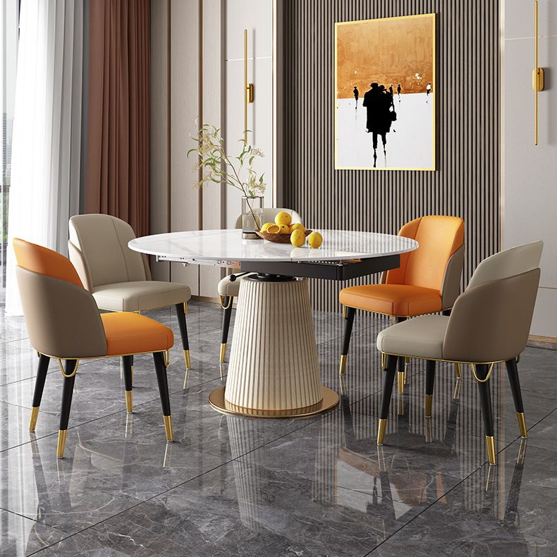 Modern Dining Room Set Standard Height with Sintered Stone Top and White Leg Formal Table Set