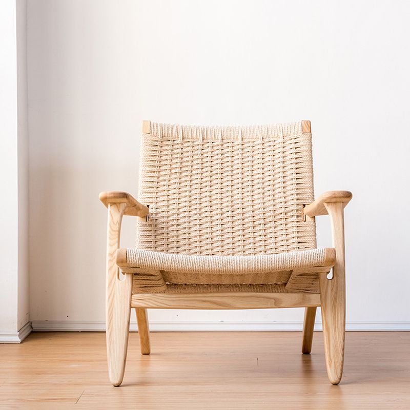 Solid Wood Frame Lounge Chair Arms Included Woven Back Chair
