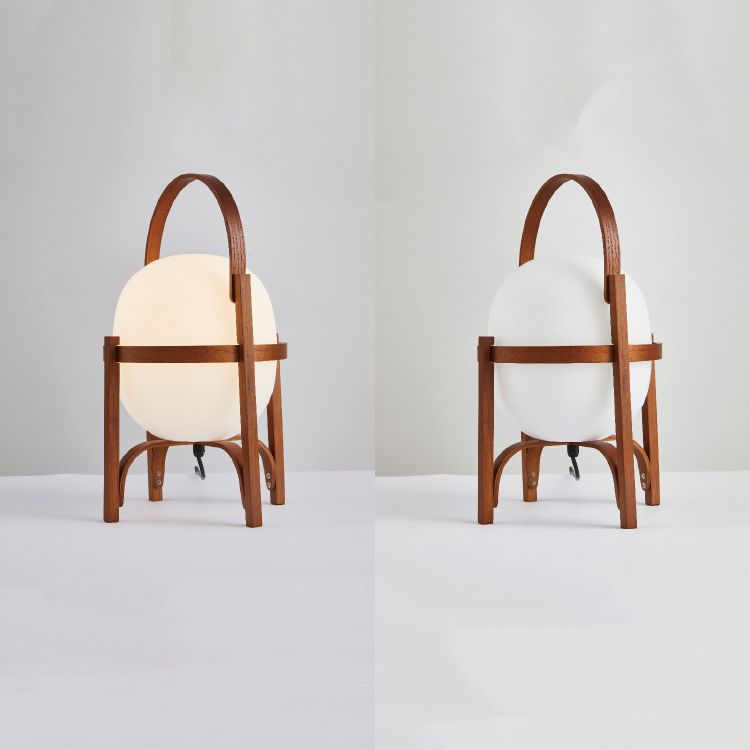 Modern Wooden Table Light 1-Light Bedroom Nightstand Lamp with Globe Glass Shade