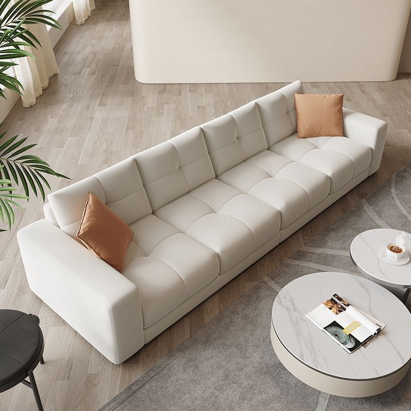 29.52" Tall Square Arm Sofa with Pillows Modern White Tufted Sofa