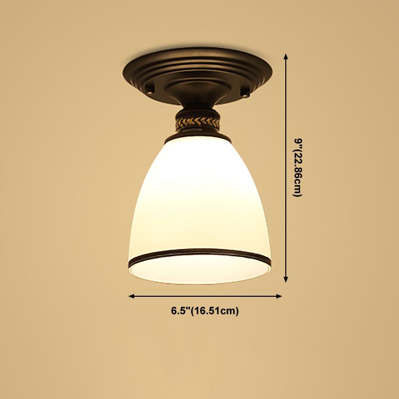 Black Close to Ceiling Light Simple-Style Glass Shade Semi Flush Mount Ceiling Light