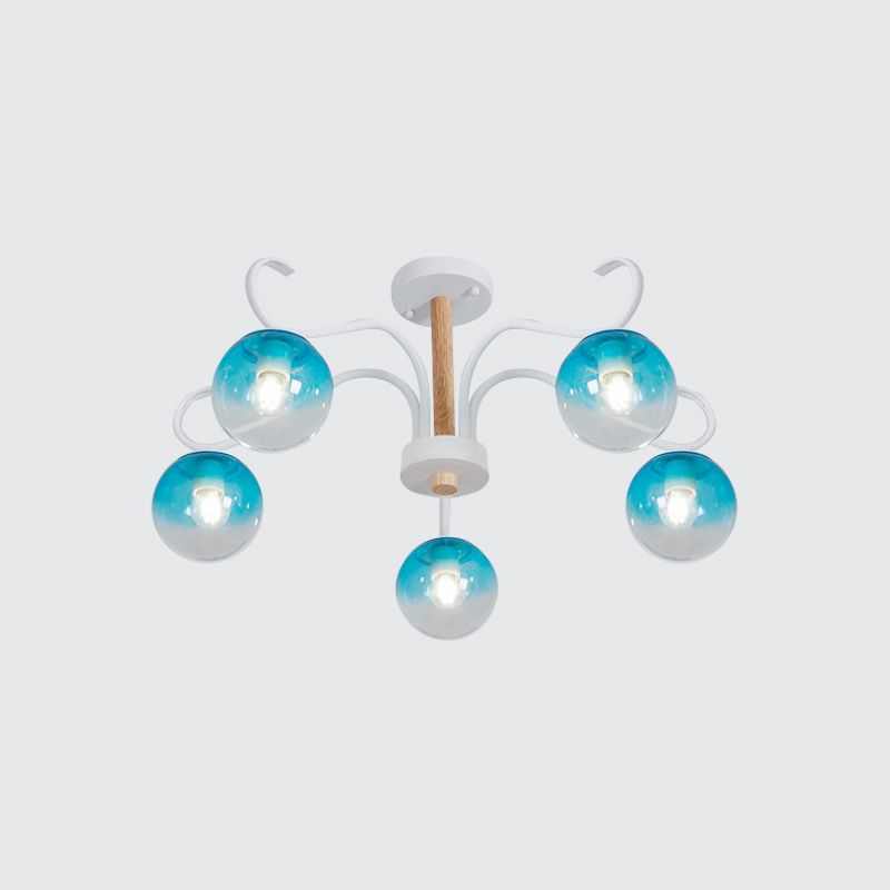 Woonkamer draai arm kroonluchter met baanschaduw helder glas romantisch blauw hanglampje