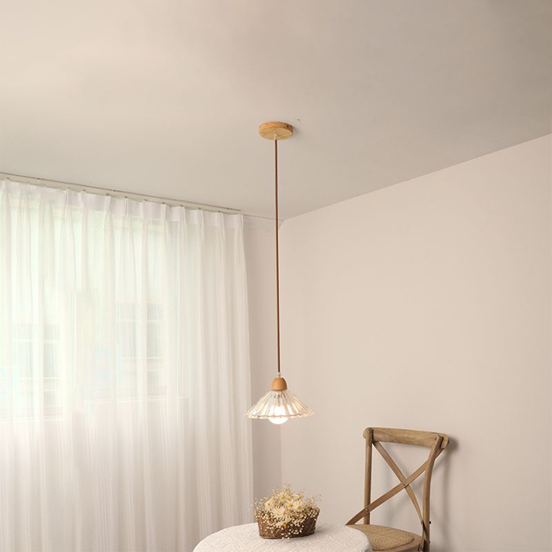 Nordic Shaded Pendant Lighting Fixture Wooden Bedroom Hanging Light Fixture in Wood