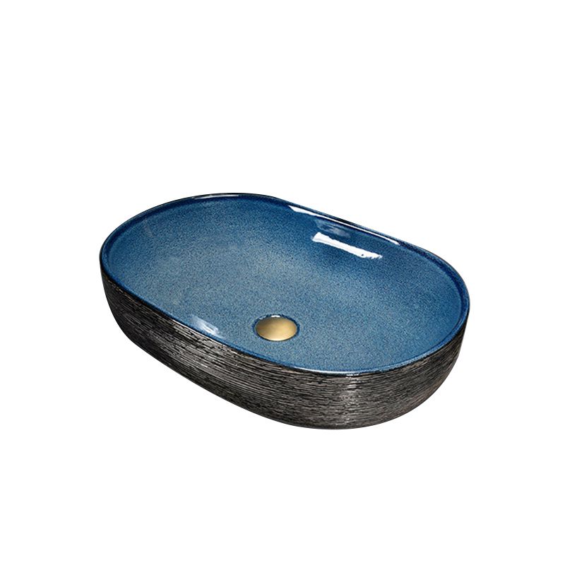 Modern Bathroom Sink Vitreous China Hand Painted Oval Vessel Lavatory Sink