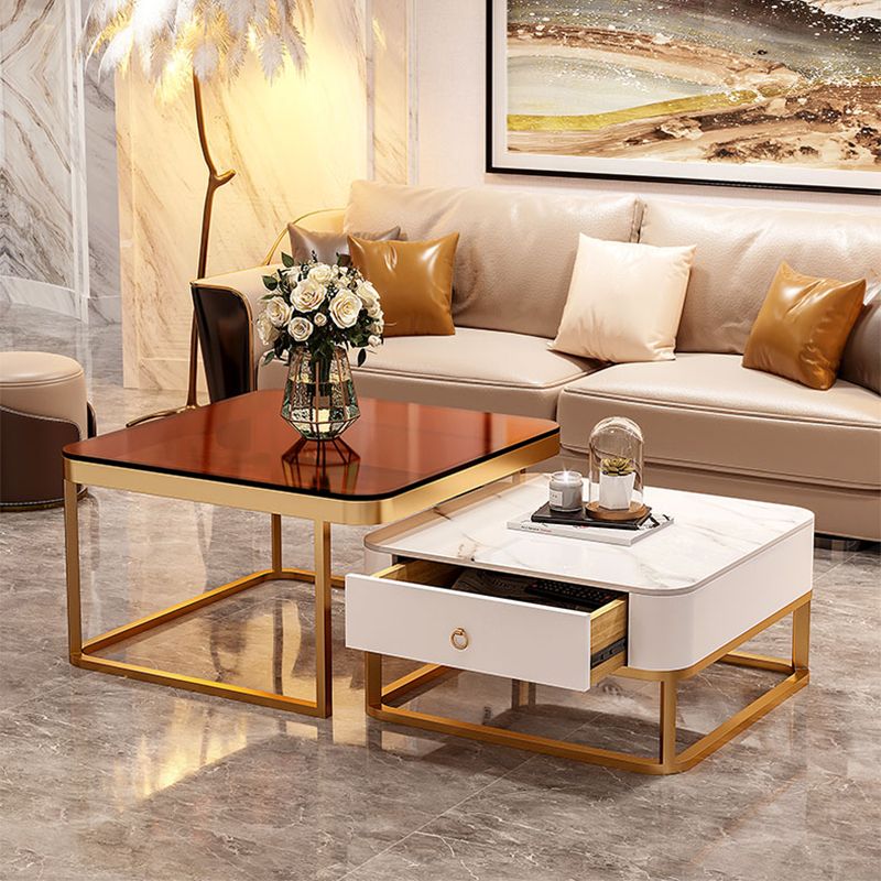 Glam Frame Coffee Table Slate/Glass Top Coffee Cocktail Table with Drawers