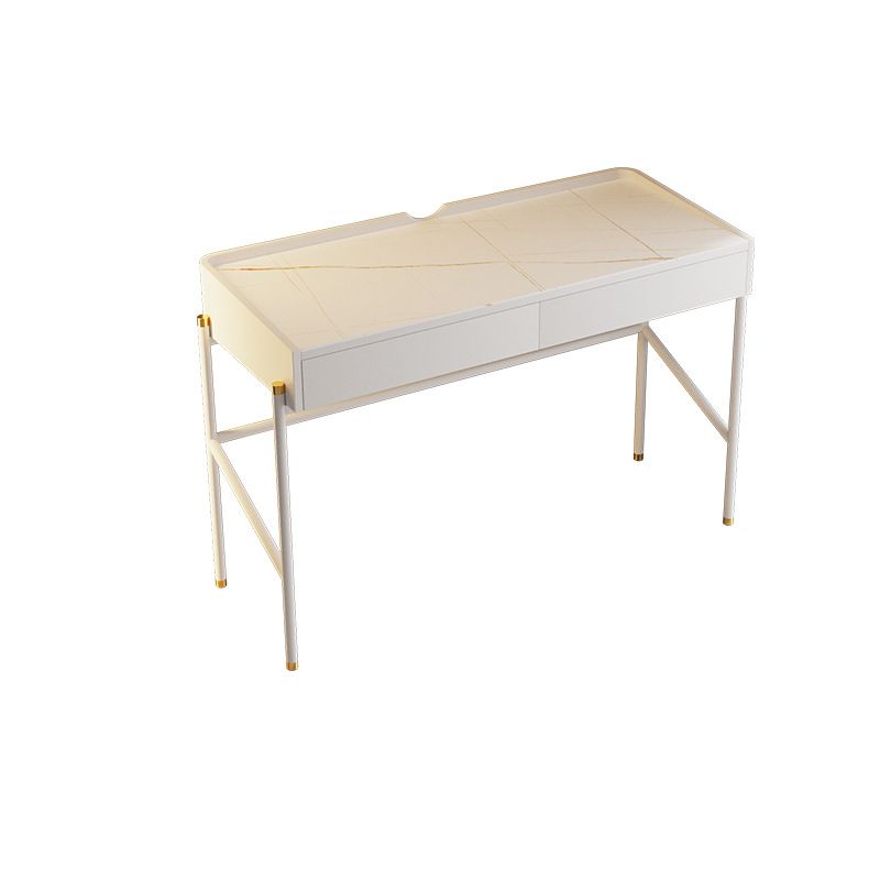 2 Drawers Makeup Table Desk Contemporary White Solid Wood Vanity