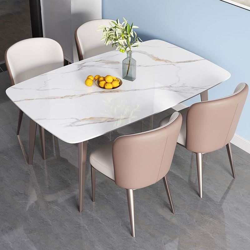 Contemporary Style 1/2/5/7 Pieces Dining Chairs Set Stone Rectangle Furniture in White