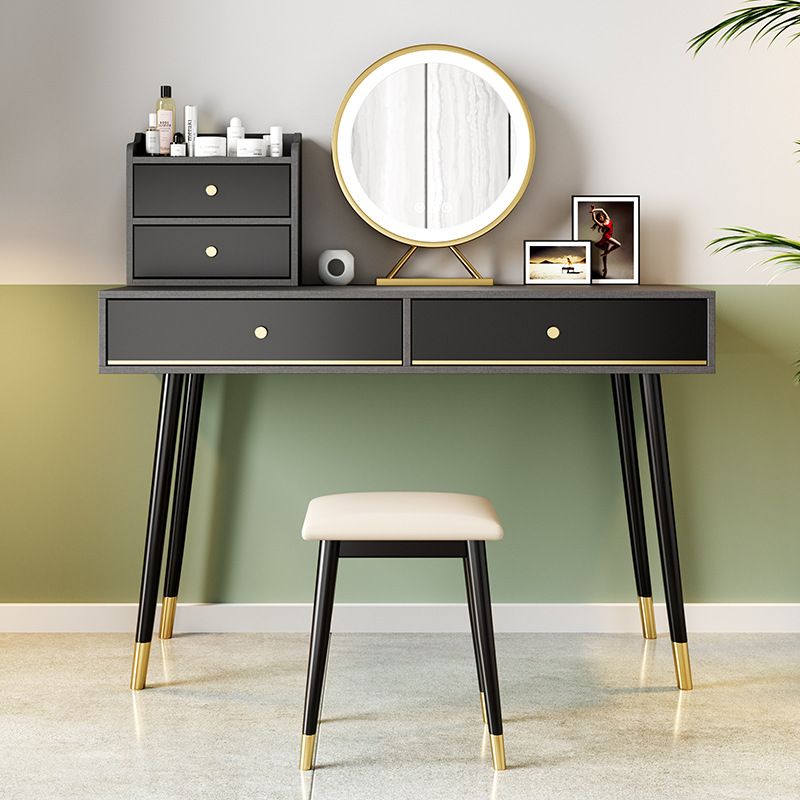 Black Make-up Vanity 15.74" Wide Wood Vanity Set with Storage Drawers