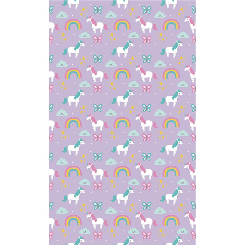 Cartoon Pony Printed Wallpaper Murals Purple-Green Stain Resistant Wall Art for Home