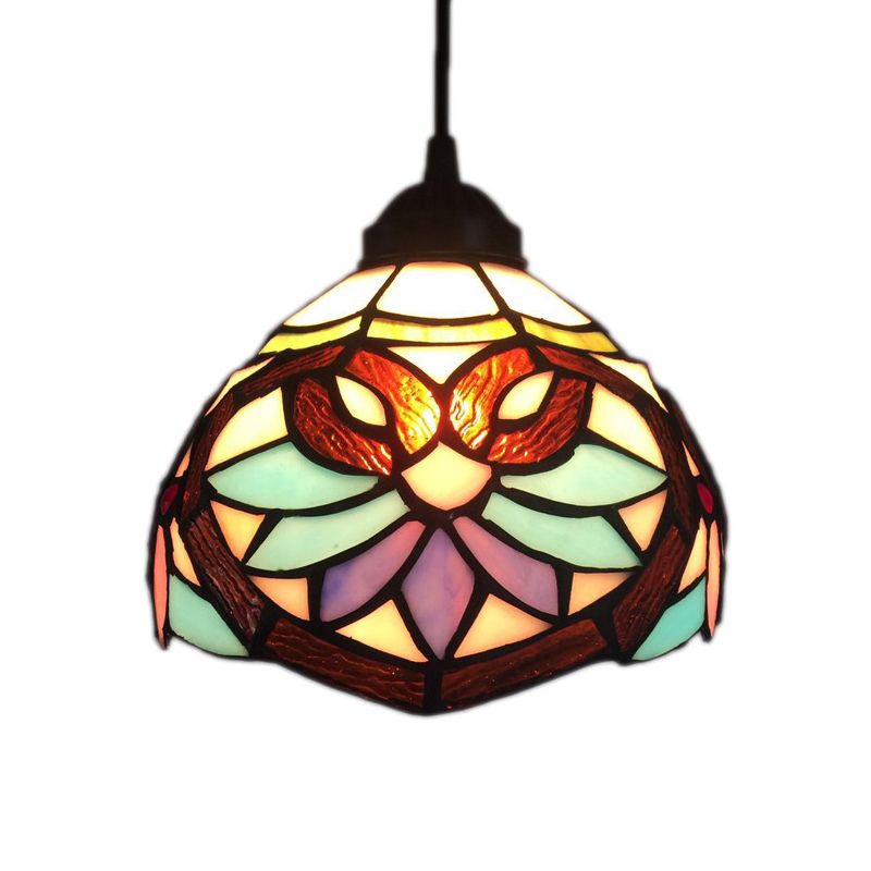 Bowl Shade Hanging Lighting 1 Light Hand Cut Glass Mediterranean Pendant Lamp in Blue