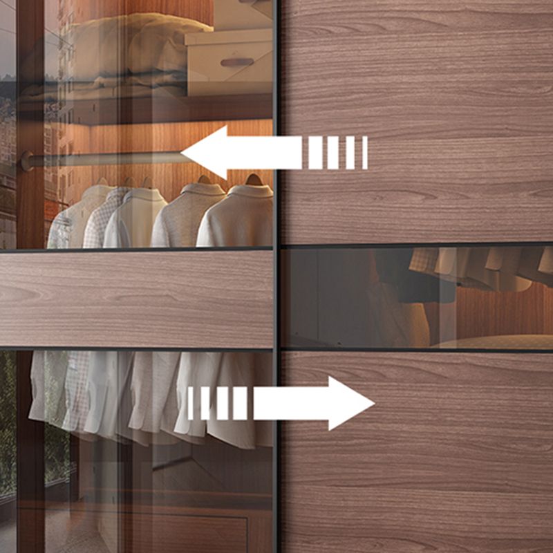 2 Glass Sliding Doors Wardrobe Modern Wood Wardrobe with Drawer