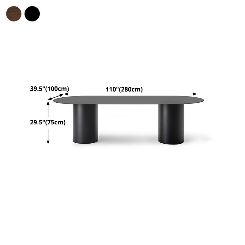 Mesa de comedor moderna ovalada, mesa de pedestal doble de madera maciza para cocina