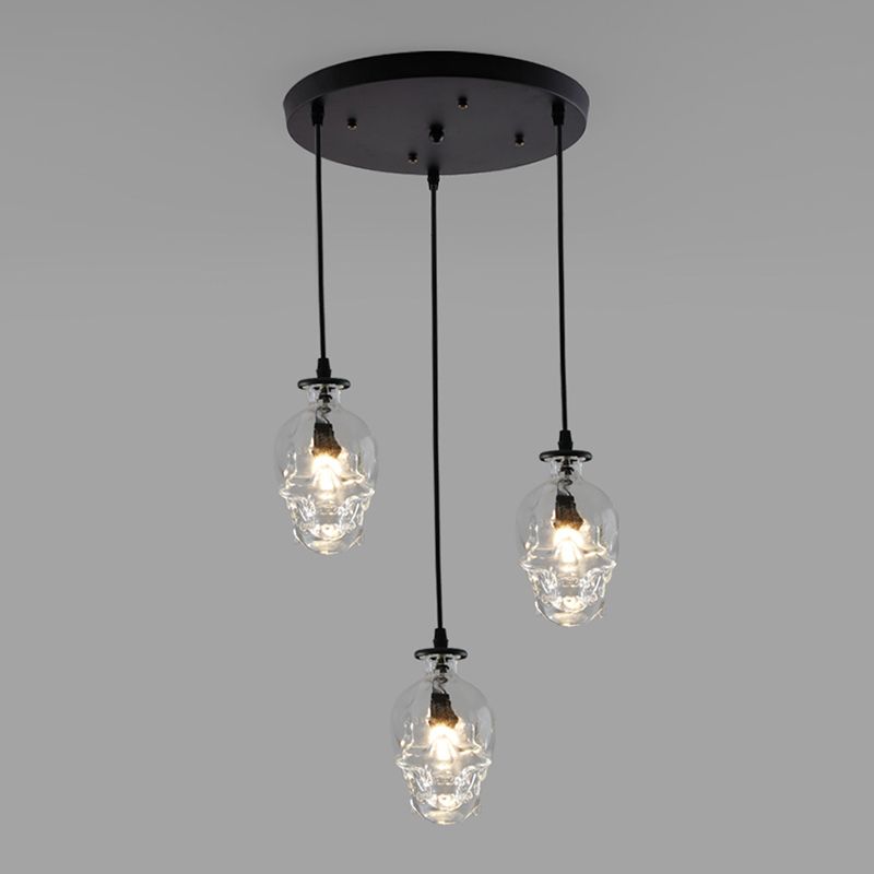 1 Light Skull Shaped Ceiling Pendant Vintage Clear Glass Hanging Lamp for Restaurant