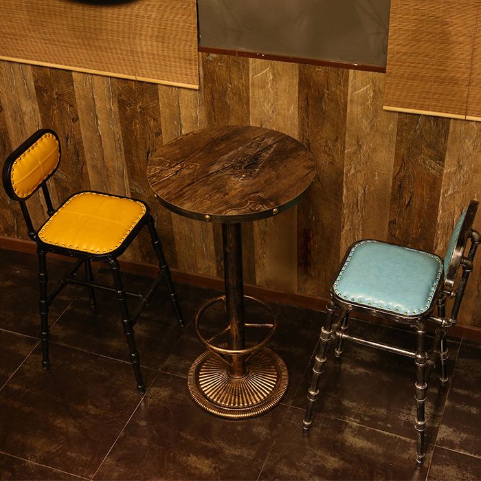 Industrial 1/2/3 Pieces Solid Wood Bar Table Set Round Bistro Set for Home Use