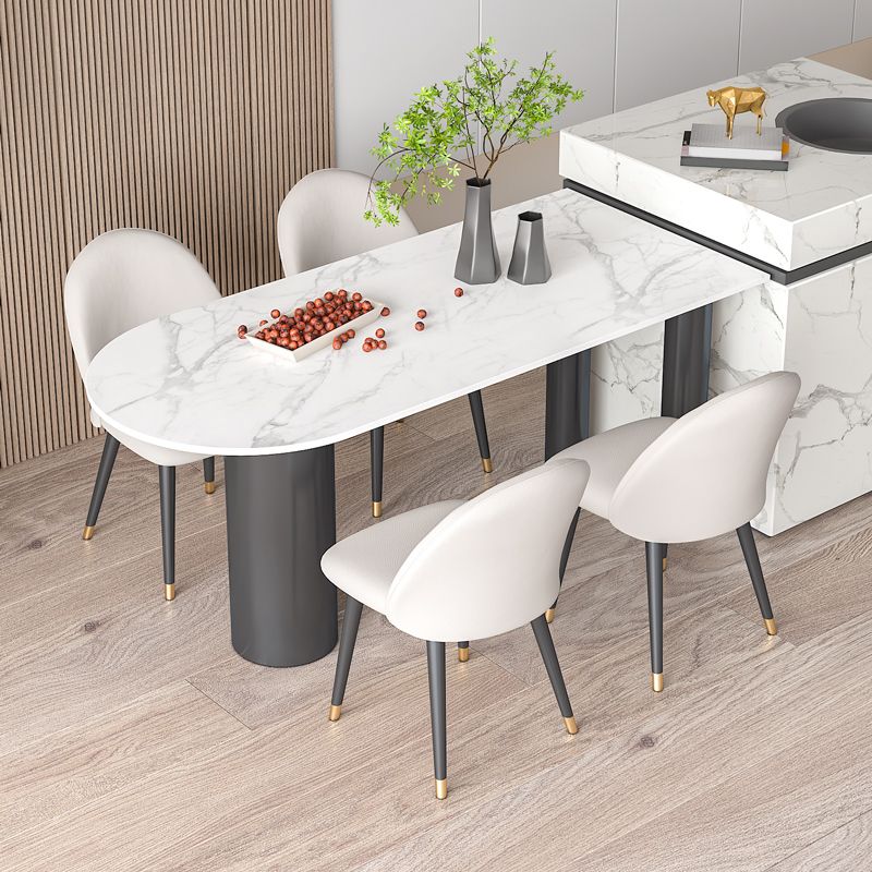 Metal Contemporary Free Form Dining Table Sintered Stone Table with Black Legs