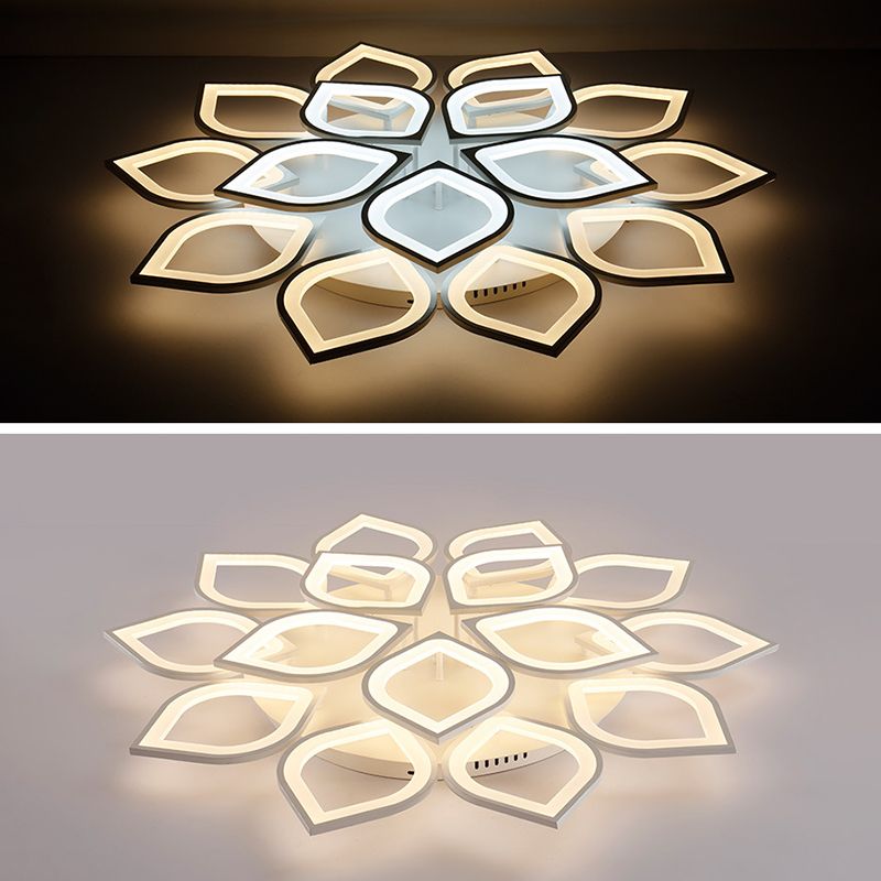 Weiße florierte LED -Semi -Flush -Halterung in moderner Einfachheit Metall Deckenleuchte mit Acrylschatten