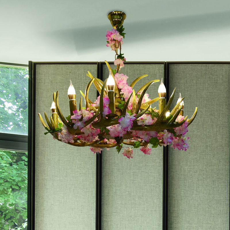 Antler Resin Chandelier Lighting Industrial 12 Lights Restaurant LED PLADIER LED AU ROSE AVEC CHERRY BLOSSOM