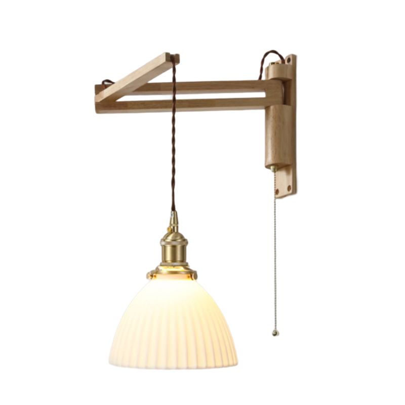 Modern Style Wall Light Fixture Wooden Wall Light Sconce with Adjustable Arm for Bedroom