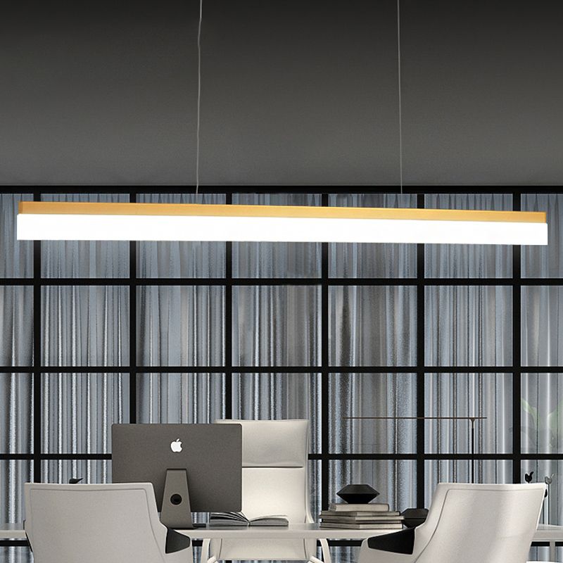 LED Office Pendant Light with Linear Acrylic Shade Black/Gold Ceiling Lamp over Table in Warm/White/Natural Light, 39"/47" Wide