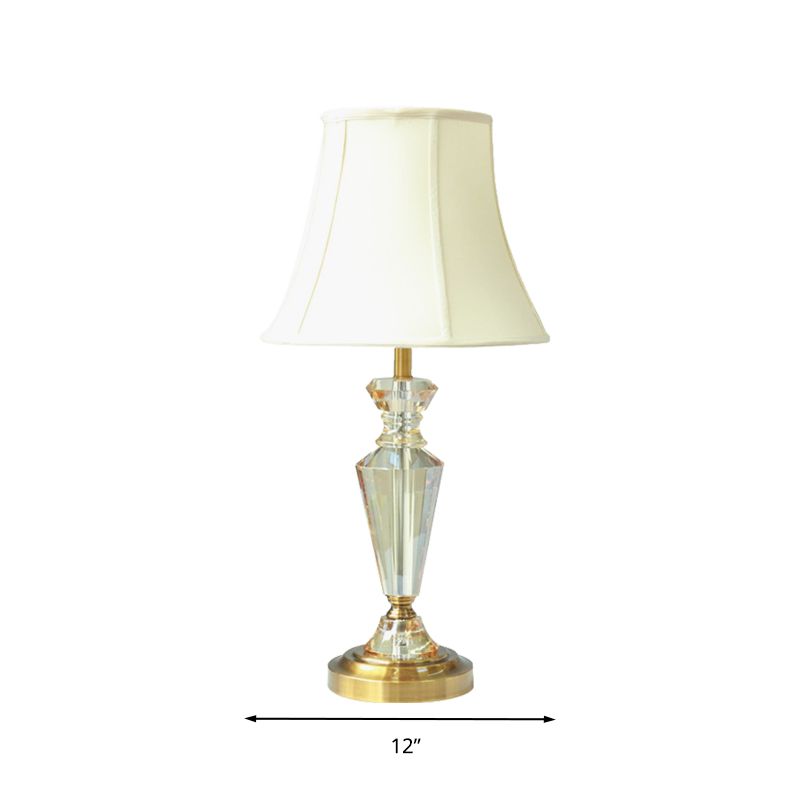 Paneled Bell Crystal Night Light Rustic 1 Light Living Room Nightstand Lamp in White