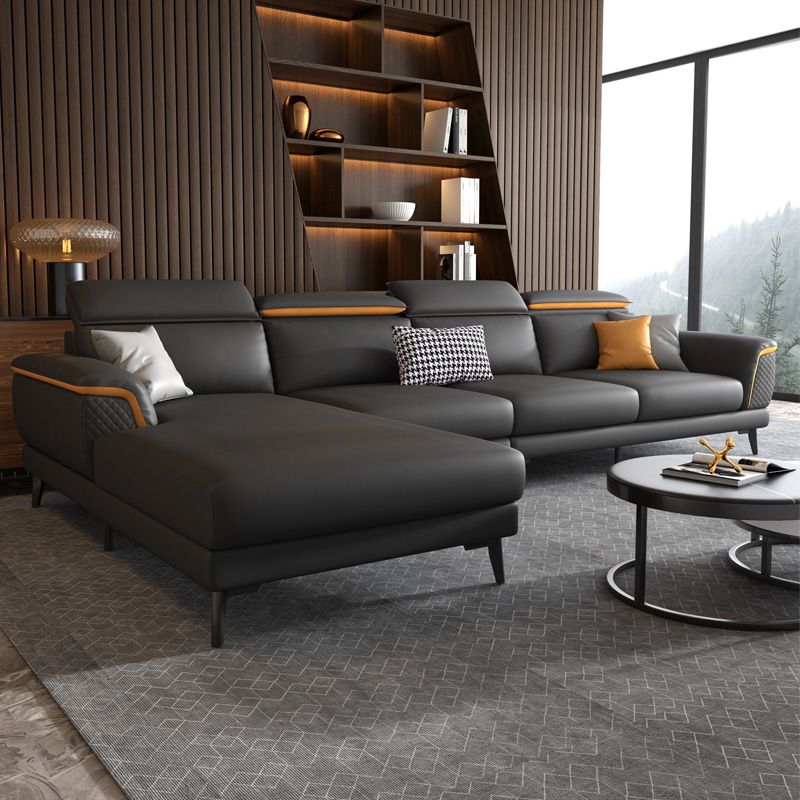 Modern 4-Seater Sectional with Adjustable Head Pillow and Pillow Top Arms