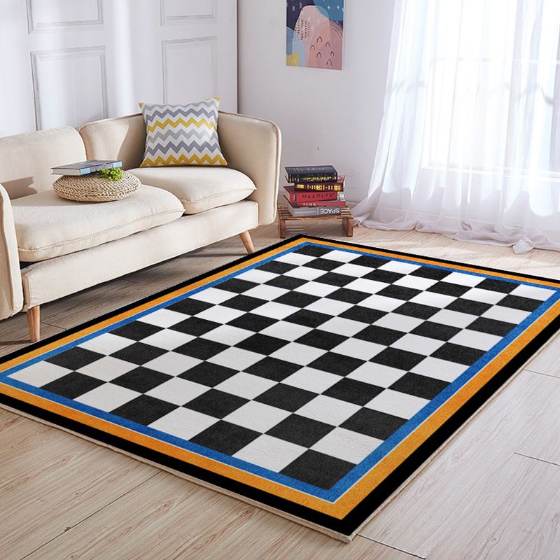 Green Modern Rug Polyester Grid Area Rug Stain Resistant Rug for Living Room