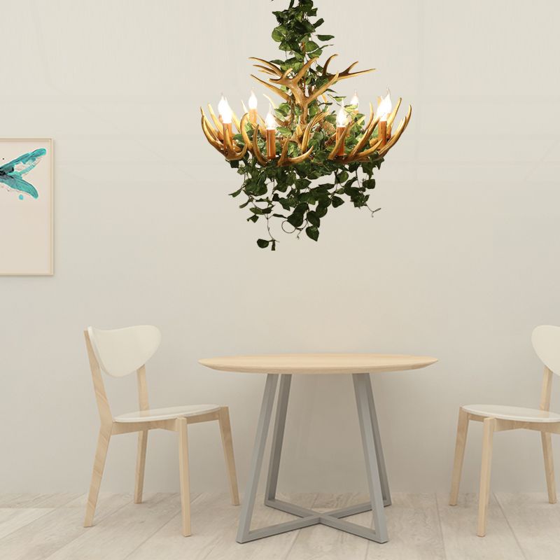 Candle Living Room Hanging Lamp Rustic Resin 4/6/12 Bulbs Pink/Green Chandelier Pendant Light