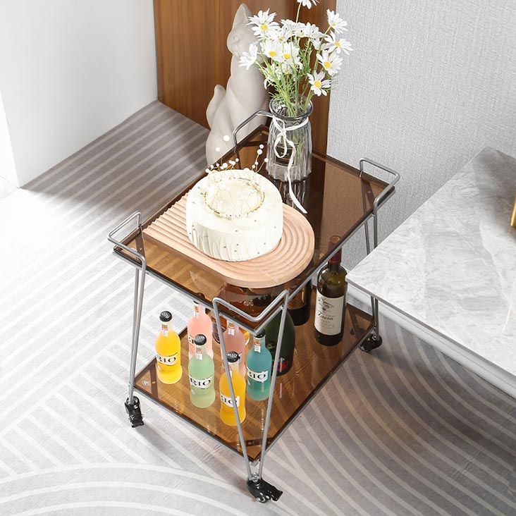 Contemporary 23.62"H Rolling Prep Table Rectangular Metal Prep Table for Dining Room