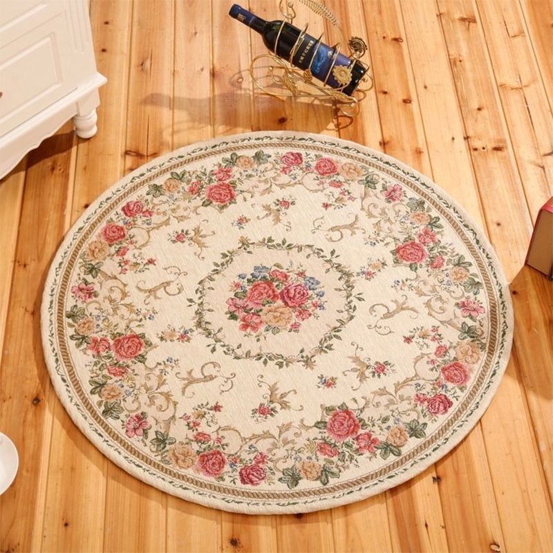 Classical Peonies Print Rug Multi Color Vintage Rug Cotton Pet Friendly Non-Slip Machine Wash Rug for Bedroom