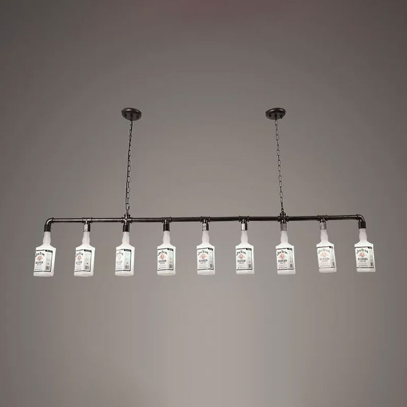 1/6/9-Bulb Frosted White Glass Island Lamp Loft Style Black Wine Bottle Restaurant Plafond Suspension Lamp