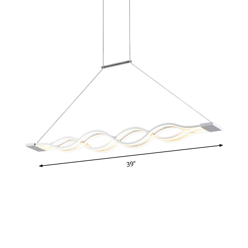 25.5"/39" Wide White Wavy Suspension Light Modern LED Acrylic Ceiling Pendant over Island in Warm/White/Natural Light