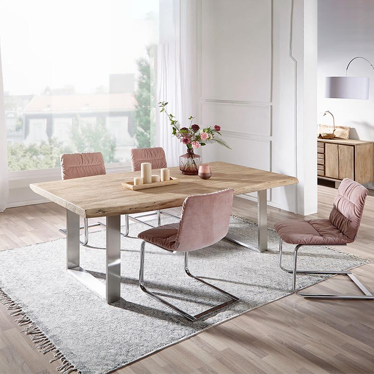 Rectangle Glam Style Dining Table Fixed Table with Solid Wood