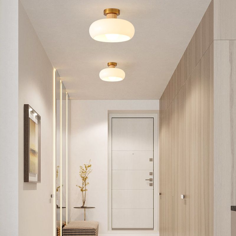 Contemporary Flush Mount Light Wooden Glass Flush Mount Ceiling Light Fixture