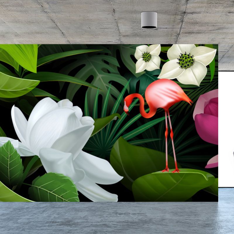 Tropicas Ducked Flamingo Mural Decal Green Wild Botanical Landscape Wall Covering