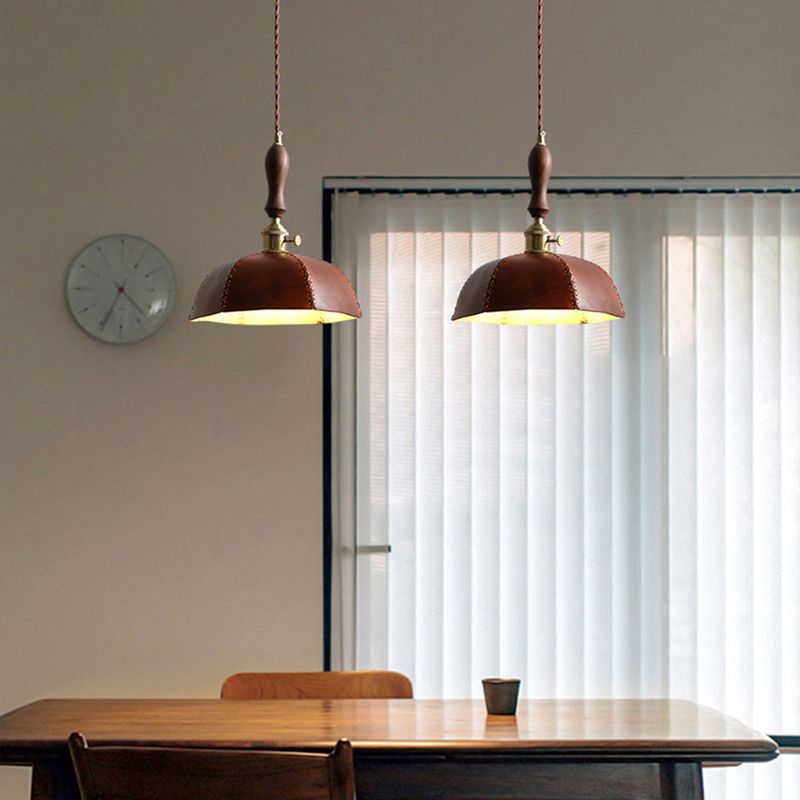 Leather Bowl Shape Hanging Lights Modern Style 1 Head Hanging Mount Fixture with Crystal