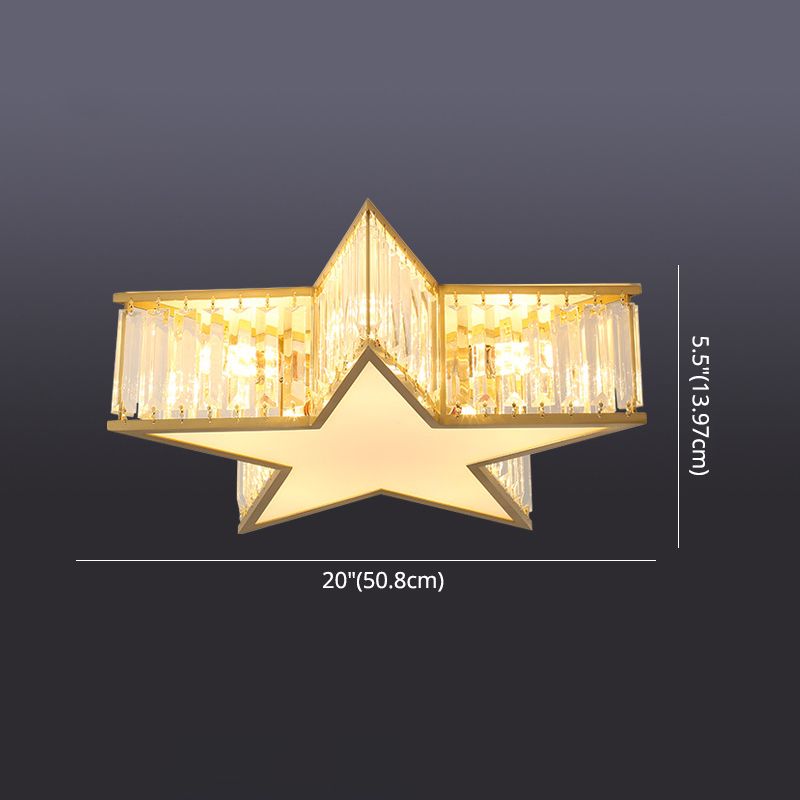 Lustre en cuivre et or style colonial Vintage Crystal Star 4 lumières encastré chambre à coucher