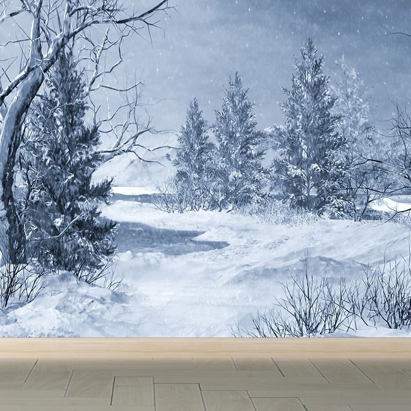 Non-Woven Decorative Wall Mural Modern Winter Botanical and Snowfield Wall Covering