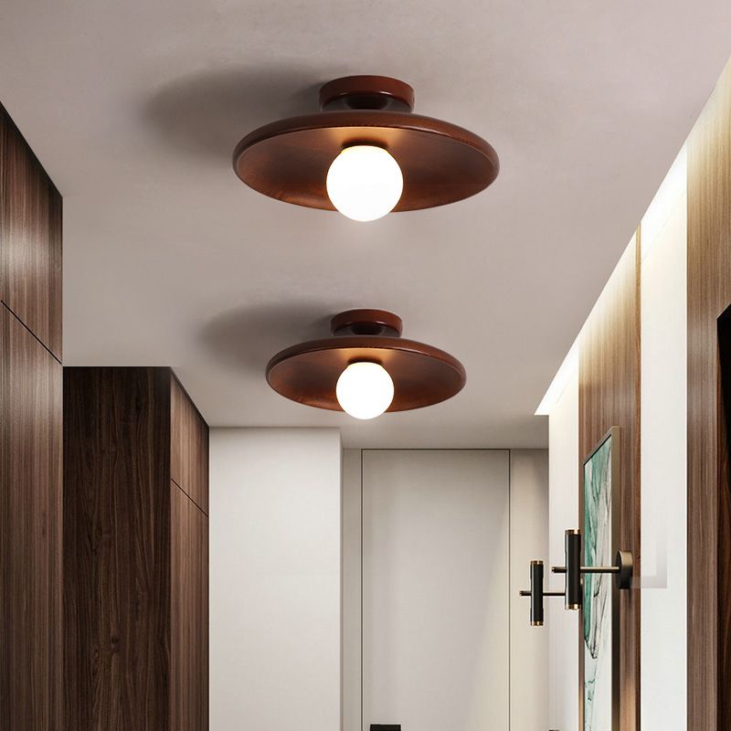 Lámpara de techo interior de madera con montaje empotrado, globo creativo moderno, con pantalla de cristal