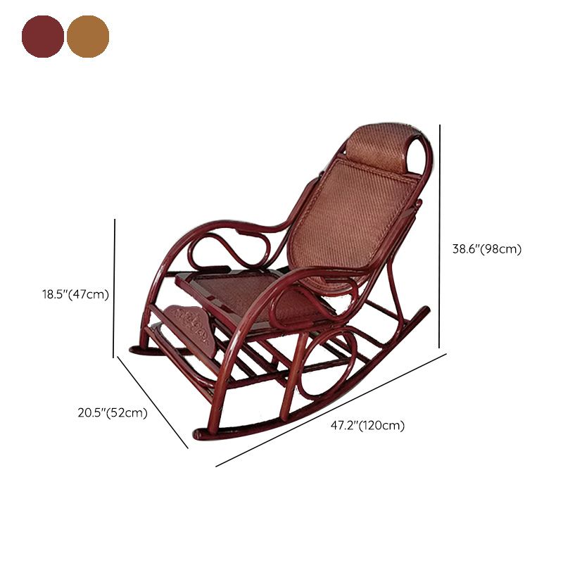 Traditional Rocking Chair Rattan Frame Solid Color Built-in Armrest Indoor Rocking Chair