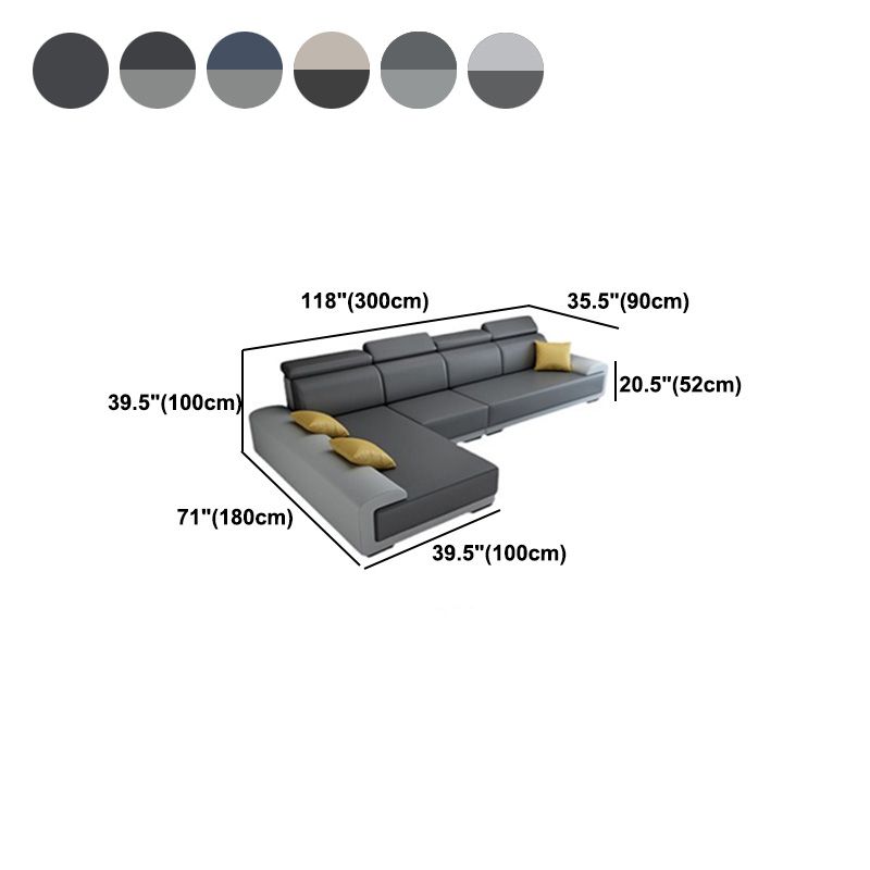 Faux Leather Pillow Top Arm Sectionals with Wear-Resistant for Living Room