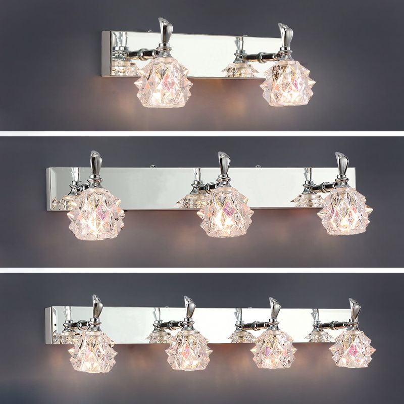 1 / 2 / 3 / 4 - Light Chrome Bath Lighting Glass Shade Adjustable Bath Sconce