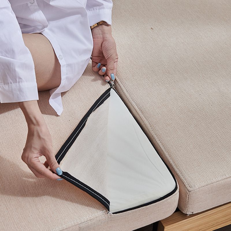 Scandinavian Solid Wood Sleeper Sofa in Beige Removable Cushions