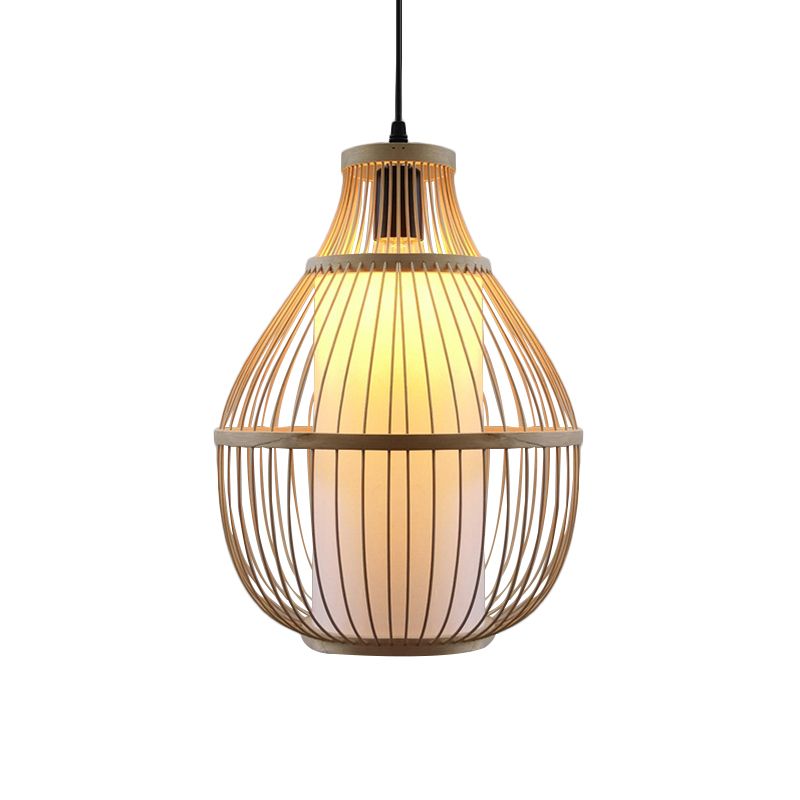 Léres liais suspension de lampe de la lampe de la lampe BAMBOO 1 Éclairage pendentif beige tête avec une teinte en papier cylindre intérieur
