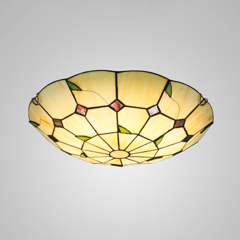 Luz empotrada LED Tiffany en forma de cuenco de iluminación de techo beige de vidrio artesanal para pasillo