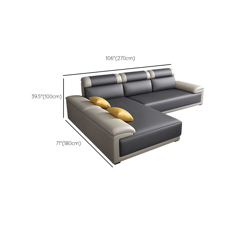 Contemporary Grey Sectional Sofa with Pillow Top Arm in Faux Leather