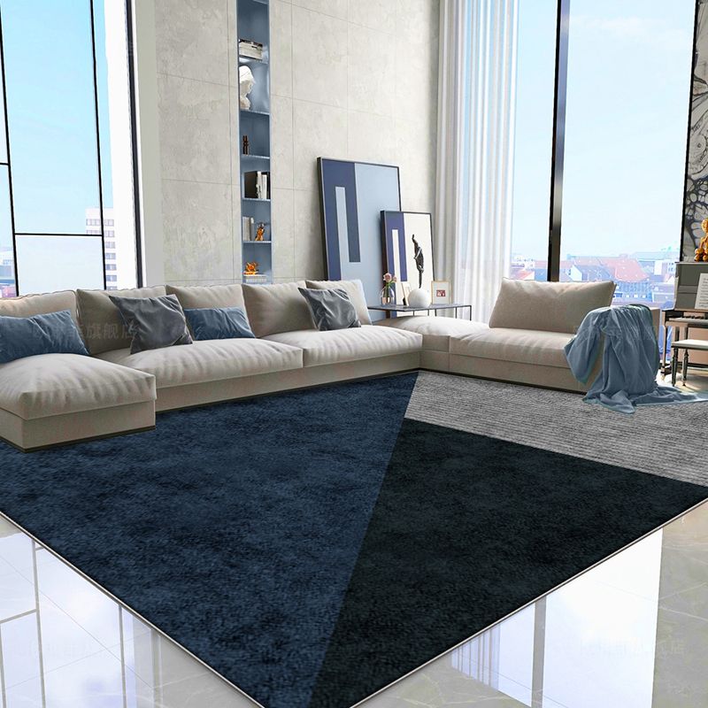 Navy Modern Area Rug Geometric Pattern Polyester Area Rug Stain Resistant Carpet for Drawing Room