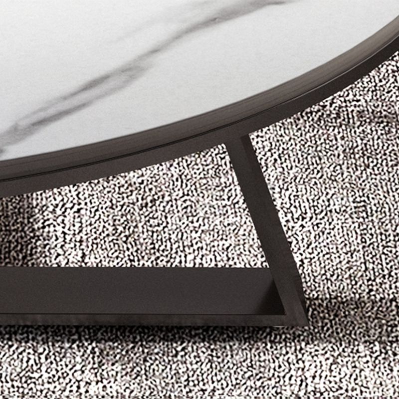 Glam Oval Top Coffee Table with Iron Cross Base and Stone Top